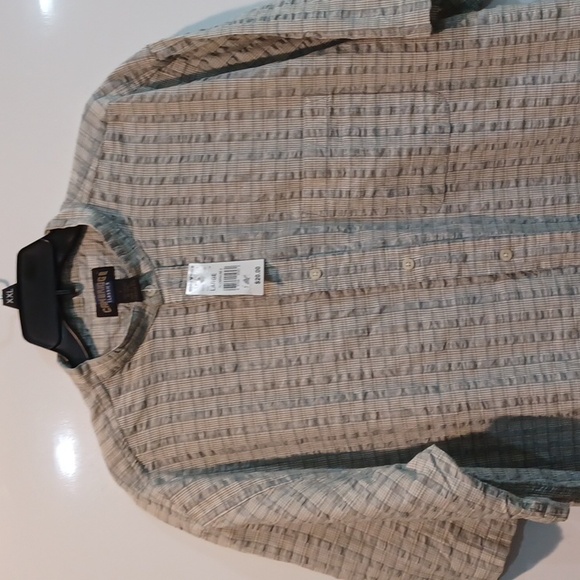 Cambridge Classics (New Deadstock) Lg Lt Olive Grn/blu Checked Band Clr SS Shrt - Picture 2 of 8